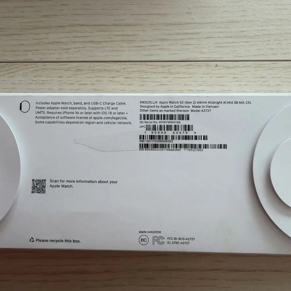 Apple Watch SE 2nd Gen (2022) 44mm Used Midnight Mid SB A2727 GUC GPS Cellular